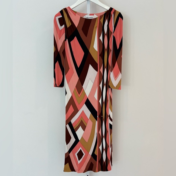 EMILIO PUCCI CORAL MULTI ICONIC PRINT MARILYN STYLE DRESS SIZE IT 40 / US 6 - Picture 5 of 17